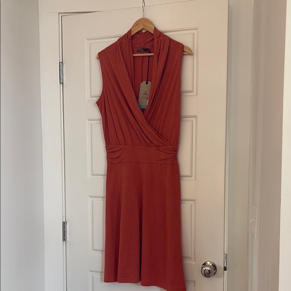 Prana Orange Sleeveless Cowl Neck Midi Dress